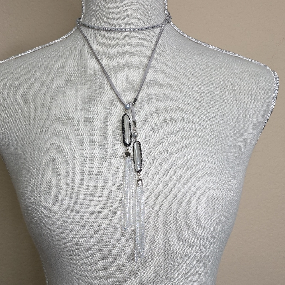 Park Lane Elegant Silver Necklace with Crystal Accents & Freshwater Pearls